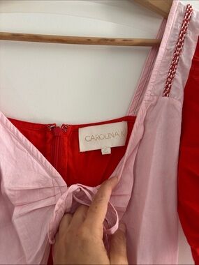 Carolina K Red and Light Pink Puff Sleeve Dress